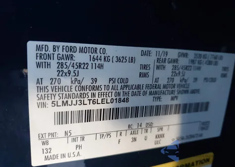 2020 Lincoln Navigator Reserve L from USA, damaged, VIN 5LMJJ3LT6LEL01848